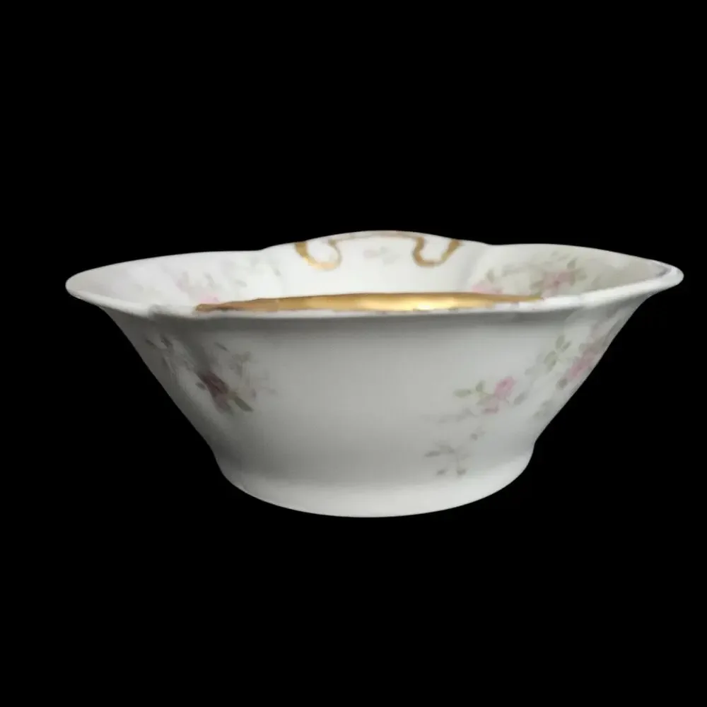 Theodore Haviland Limoges France Pink Floral Oval Serving Bowl Gold Trim
